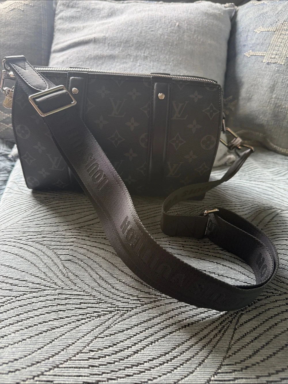 Designer INSPIRED lvBlack Monogram Eclipse Messenger Bag with Adjustable Strap
